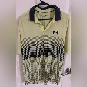 Men’s Under Armour Dri-Fit Yellow Gray Nylon Breathable Polo Shirt - Size Large